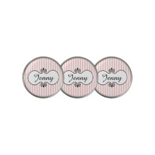 Chic Pink Stripes Personalized Golf Ball Marker