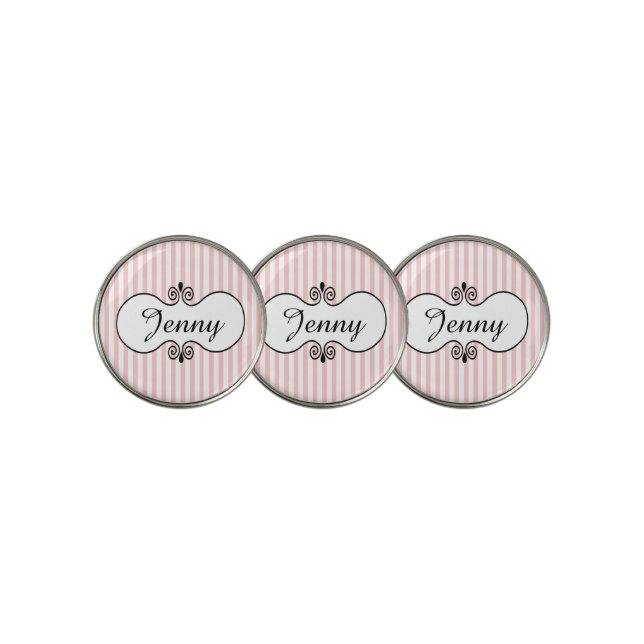 Chic Pink Stripes Personalized Golf Ball Marker (3 Up)