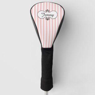 Chic Pink Stripes Personalized Golf Head Cover