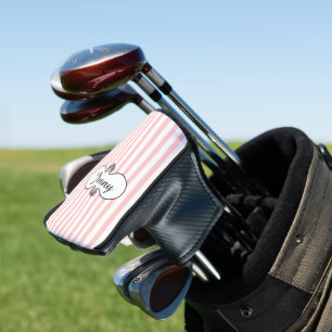 Chic Pink Stripes Personalized Golf Head Cover