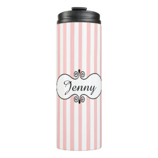 Chic Pink Stripes Personalized  Thermal Tumbler