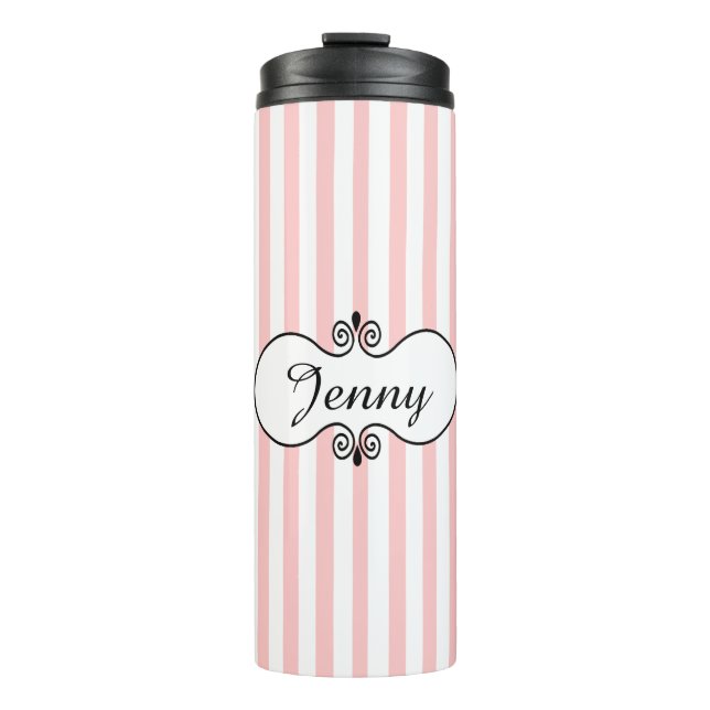 Chic Pink Stripes Personalized  Thermal Tumbler (Front)