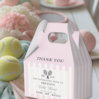 Chic Pink Stripes Tennis Baby Shower Thank You Favor Boxes