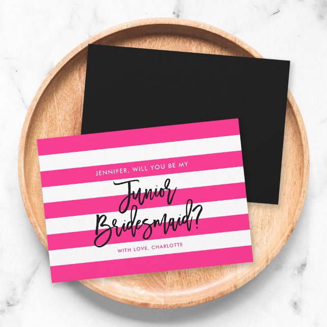 Chic Pink Stripes Will You Be My Junior Bridesmaid Invitation (Creator Uploaded)