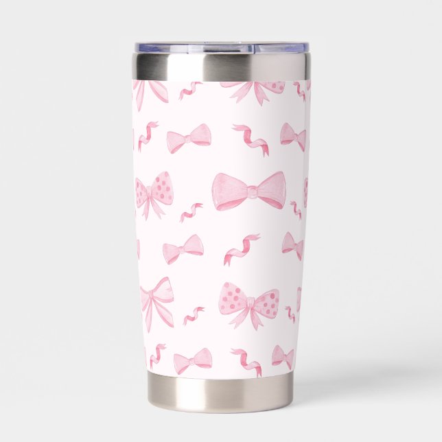 Chic Pink Stylish Coquette Bow Repeat Pattern Insulated Tumbler (Front)