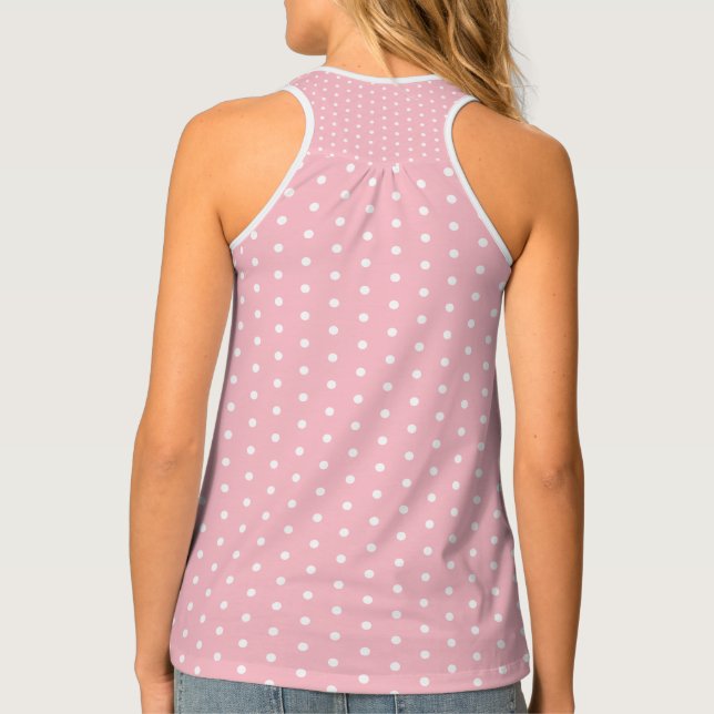 Chic Pink Tank Top with Cute White Dot Pattern (Back)