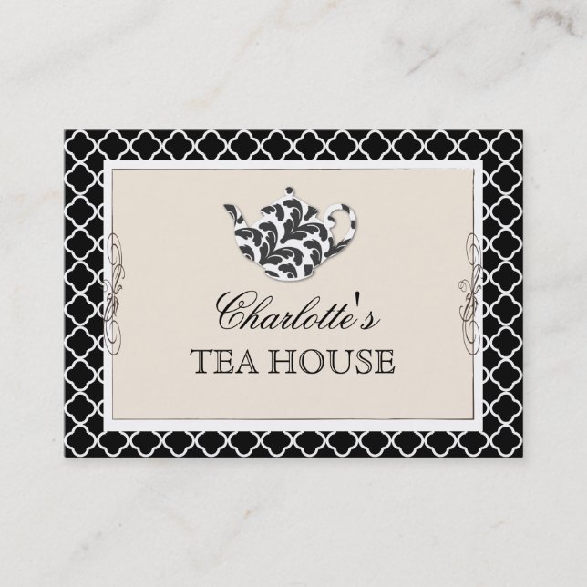 Chic Pink Teapot Tea Cafe Business Card (Front)
