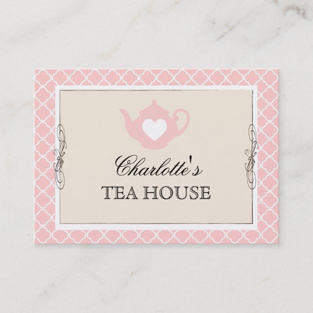 Chic Pink Teapot Tea Cafe Business Card (Front)