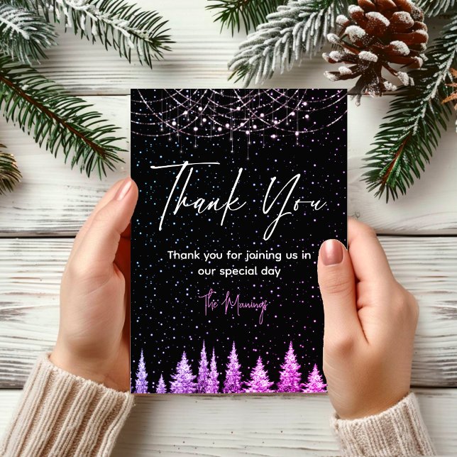 Chic pink trees bright lights thank you  card (Creator Uploaded)
