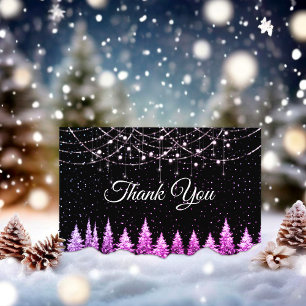 Chic pink trees Christmas lights Thank You Card