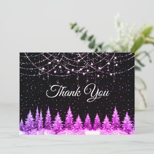 Chic pink trees Christmas lights  Thank You Card