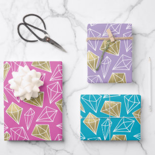 Chic Pink Turquoise Purple Gold Diamonds Birthday Wrapping Paper Sheets