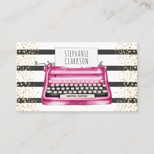 Chic Pink Typewriter Writer Editor Author Business Card