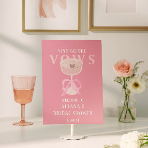 Chic Pink Vino Before Vows Welcome Bridal Shower Pedestal Sign