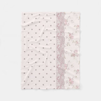Chic Pink Vintage Floral and Polka Dot Reversible Fleece Blanket