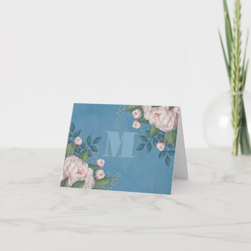 Chic Pink Vintage Rose Floral Elegant Flower Blue Note Card