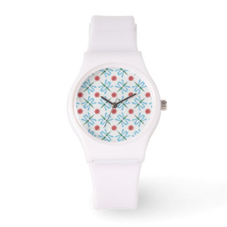 Chic Pink Water Lilies and Dragonflies Wristwatch