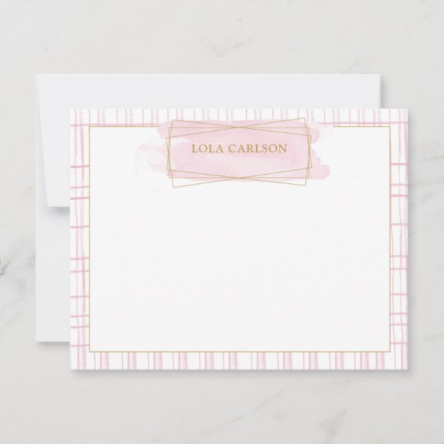 Chic Pink Watercolor Badge Note Card (Front)