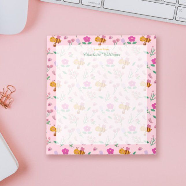 chic pink watercolor bee wildflowers pattern Name  Notepad (Creator Uploaded)