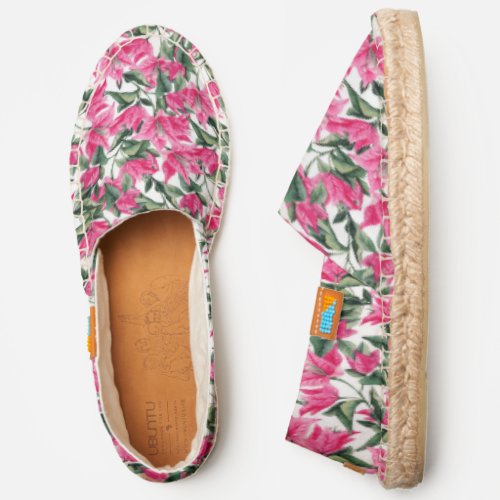 Chic Pink Watercolor Bougainvillaea Floral Pattern Espadrilles