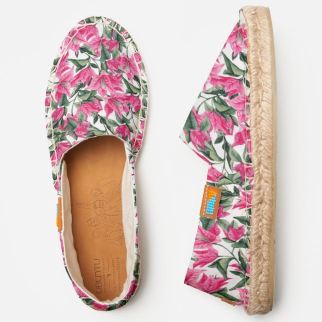 Chic Pink Watercolor Bougainvillaea Floral Pattern Espadrilles (Side)