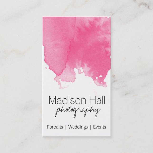 Chic Pink Watercolor Business Card (Front)
