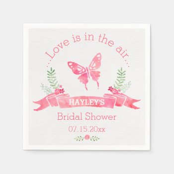 Chic Pink Watercolor Butterfly Girl Bridal Shower Paper Napkins by AJ_Graphics at Zazzle