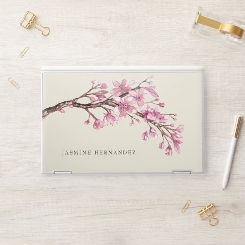 Chic Pink Watercolor Cherry Blossoms  Add Name HP Laptop Skin