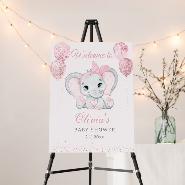 Chic Pink Watercolor Elephant Baby Shower Welcome Foam Board (In Situ (Stand))