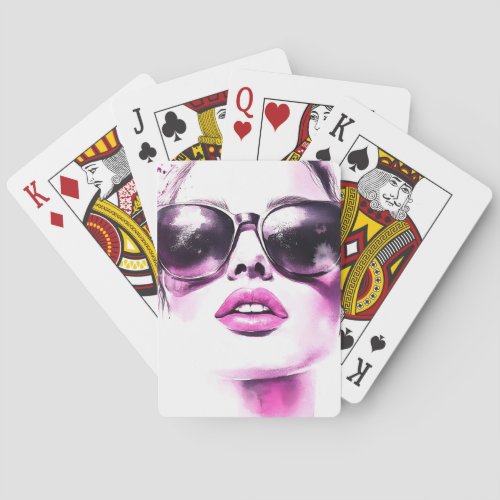 Chic Pink Watercolor Fashion Woman Sunglasses Poker Cards