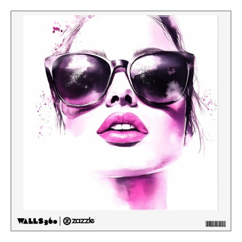 Chic Pink Watercolor Fashion Woman Sunglasses Wall Decal