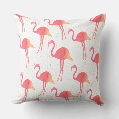 Chic Pink Watercolor Flamingo Pattern Throw Pillow