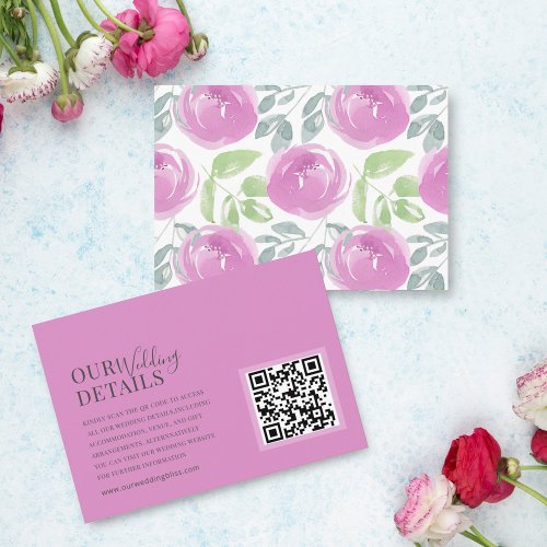 Chic Pink Watercolor Floral Wedding Details Enclosure Card