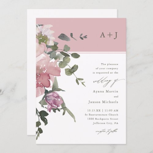 Chic Pink Watercolor Floral Wedding Invitation