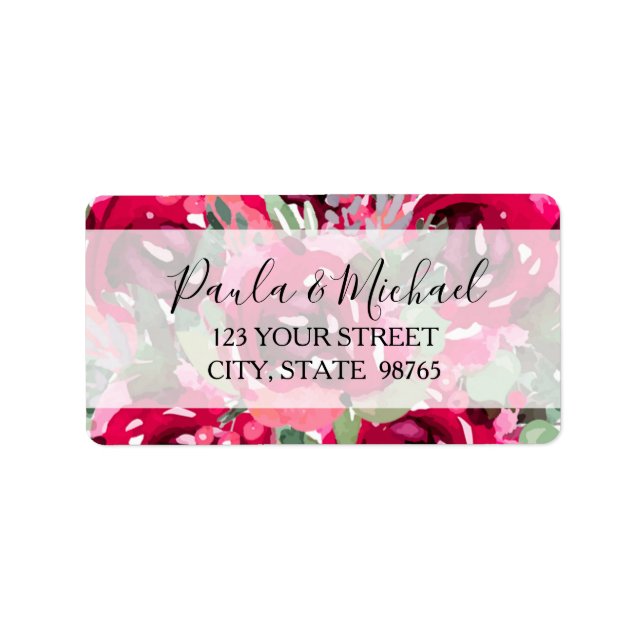 Chic Pink Watercolor Flowers Label (Front)