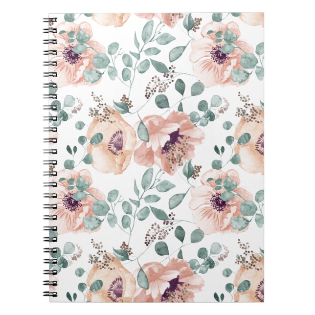 Chic Pink Watercolor Flowers Notebook (Front)