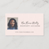 Chic Pink Watercolor Front Door Real Estate Photo Business Card (Back)