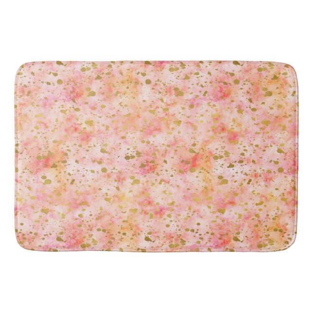 Chic Pink Watercolor Gold Confetti Bathroom Mat (Front)