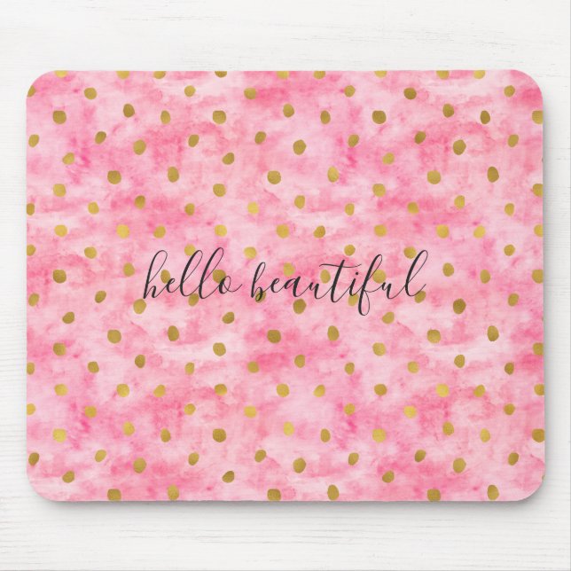 Chic Pink Watercolor Gold Confetti Mouse Pad (Front)