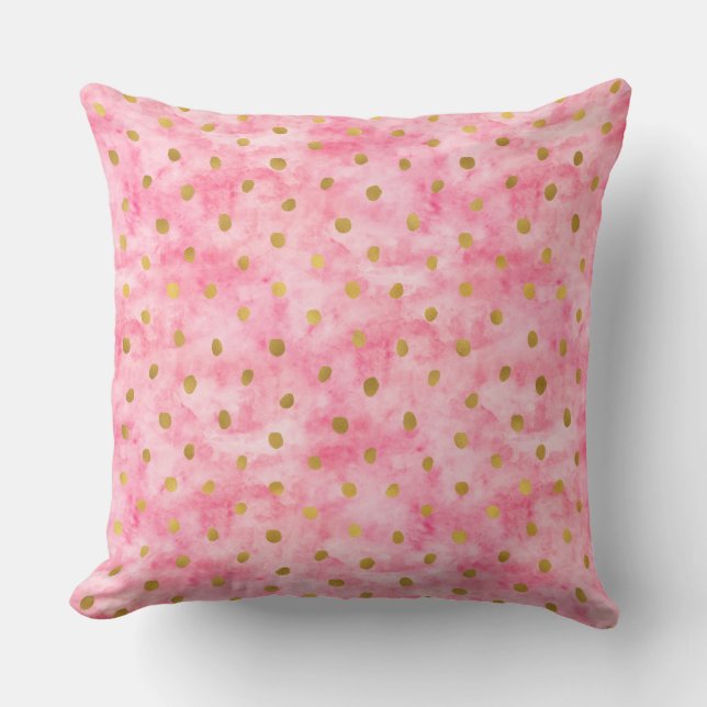 Chic Pink Watercolor Gold Confetti Throw Pillow (Front)