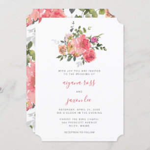 Chic Pink Watercolor Peony Bouquet Wedding Invitation