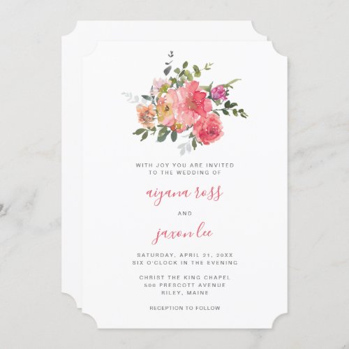 Chic Pink Watercolor Peony Bouquet Wedding Invitation