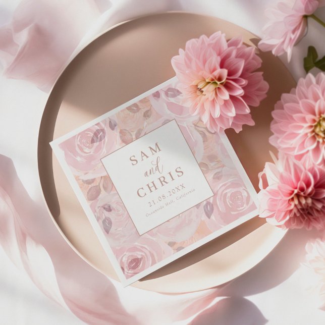Chic Pink Watercolor Roses Wedding Napkins (Creator Uploaded)