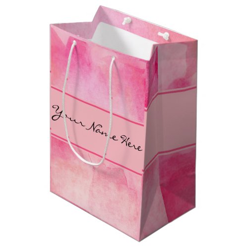 Chic Pink Watercolor Splash with Name Medium Gift Bag