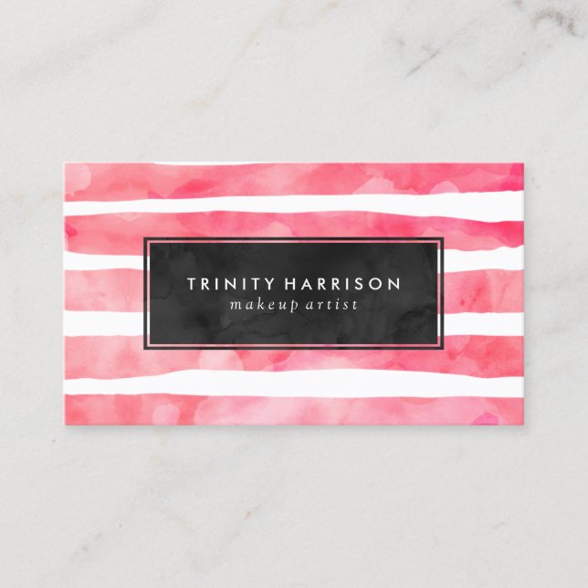 Chic Pink Watercolor Stripes | Chalkboard Business Card (Front)