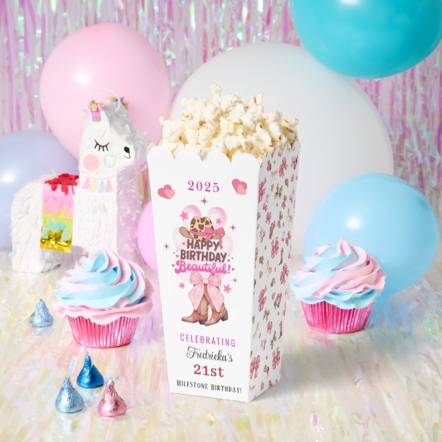 Chic Pink Western Cowgirl Happy Birthday Beautiful Favor Boxes (Party)