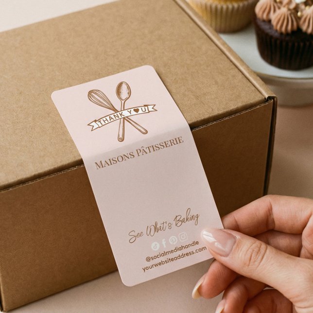 Chic Pink Whisk Spoon Thank You Bakery Box Seal Label (Chic Pink Whisk Spoon Thank You Bakery Box Seal Label)