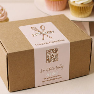 Chic Pink Whisk Spoon Thank You QR Code Bakery Box Label