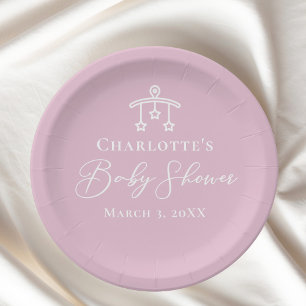 Chic Pink White Baby Shower Minimalist Paper Plates