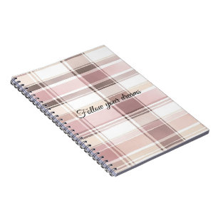Chic Pink White Cream Plaid Stripes Notebook